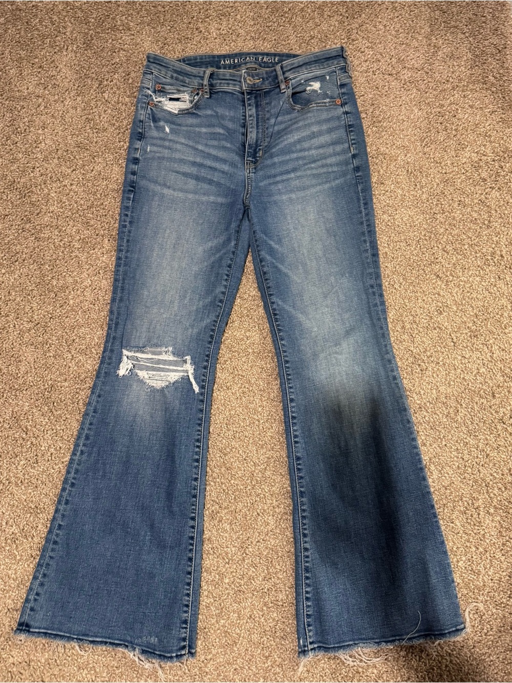 American Eagle Outfitters Medium Blue Distressed Flare Jeans